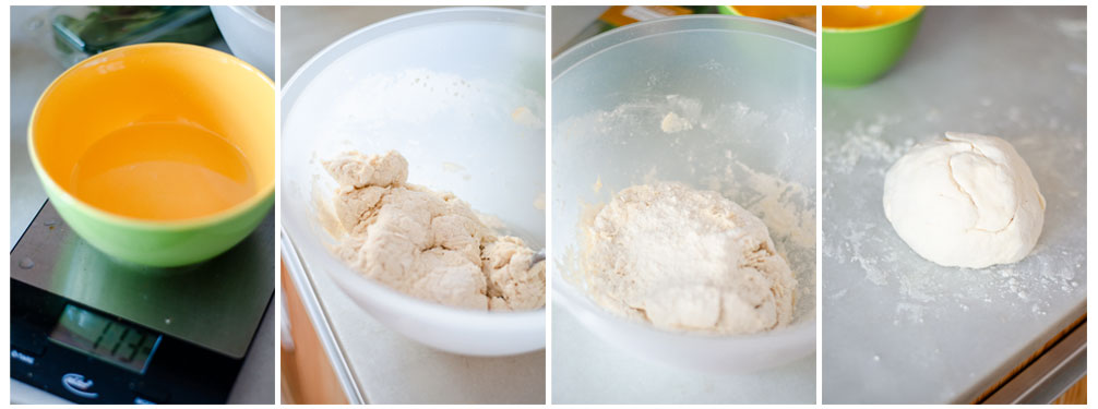 Add the water and knead the dough. Leave it rest.