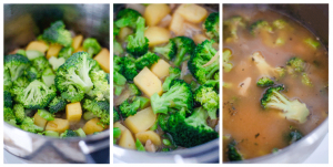 Sopa de brócoli, patata y garbanzos.