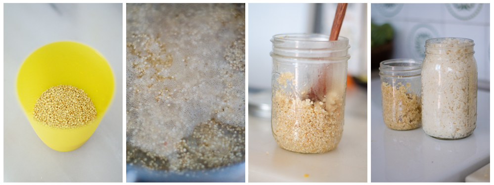 Cocemos la quinoa y el arroz para nuestro Poké Bowl vegano.