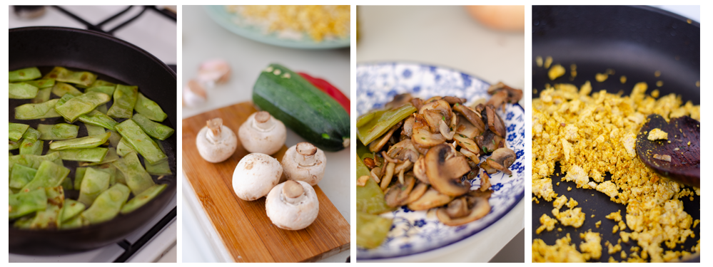 Cook the beans, chop the mushrooms and sauté garlic