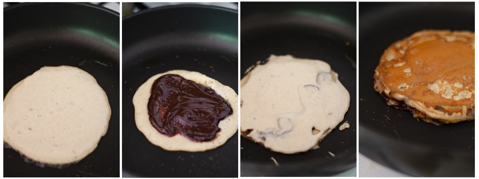 We brown the pancakes, fill with chocolate, we cover and turn.