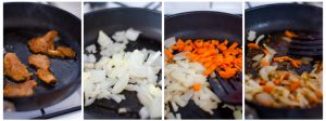 Salteamos la cebolla y zanahoria para la salsa del bocadillo