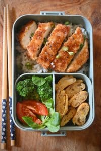 Bento box: taper vegano rico en proteína, sin carne ni huevo ni lácteos.